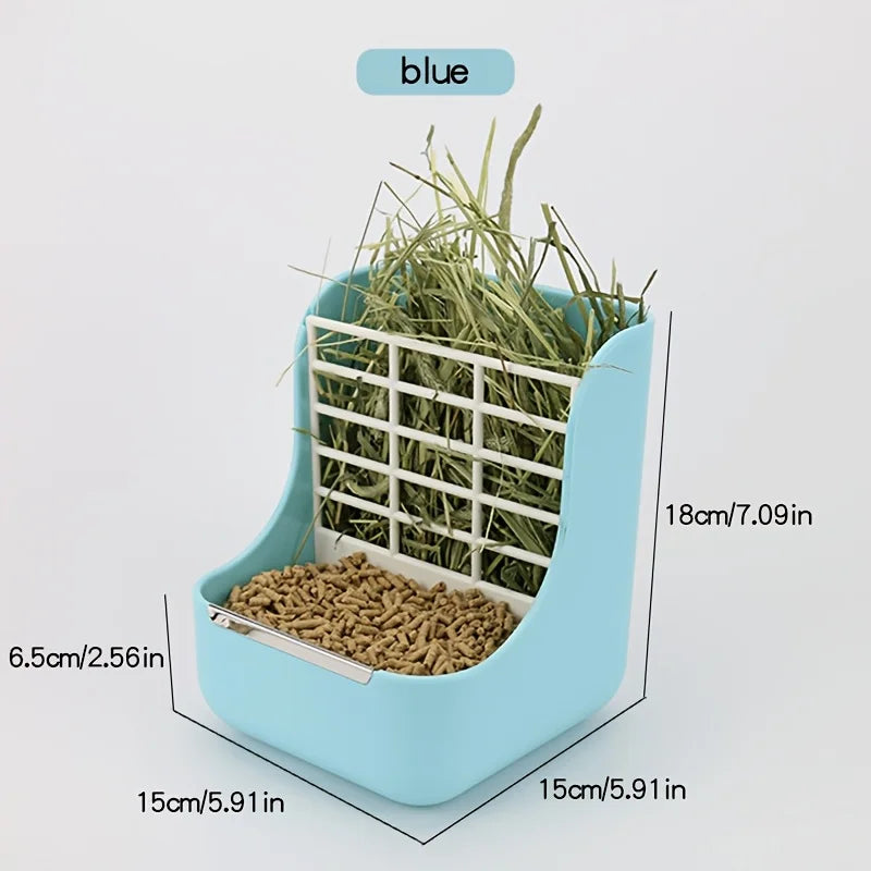 2‑in‑1 Hay Food Feeder Dish Cage Mount Anti Rollover Bite – 3 Colors