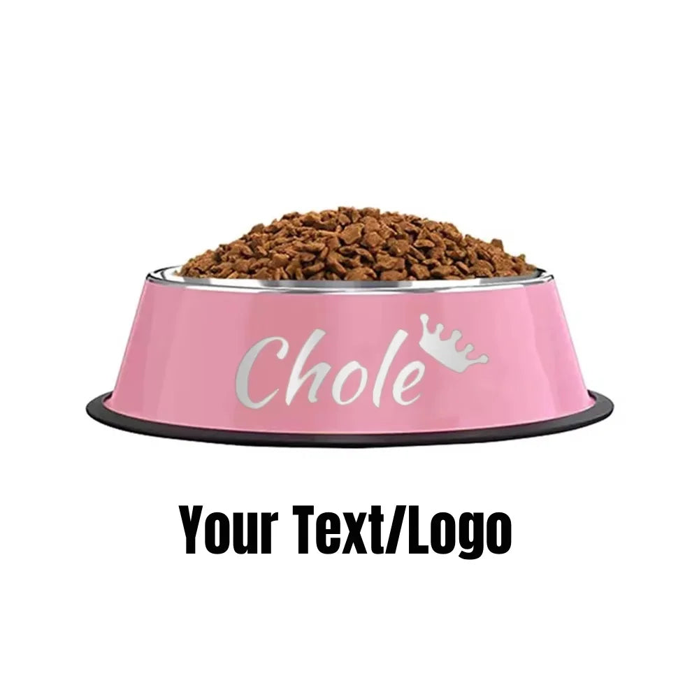 Non-Slip Custom Name Dog & Cat Stainless Steel Pet Bowl – 4 Colors