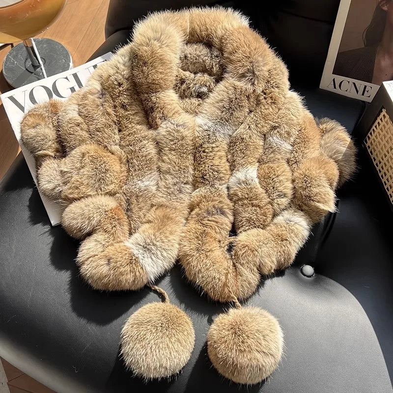 Lady Winter Real Rabbit Fur Scarf Natural Warm Soft