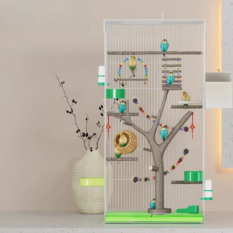 Large Vertical Bird Cage with Natural Wood - MyPetDollar.com