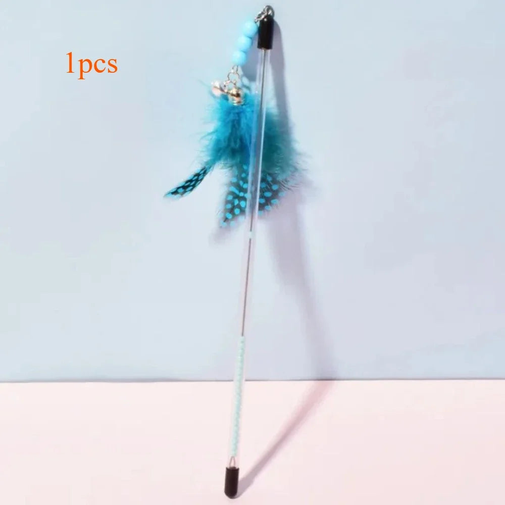 Interactive Cat Toys Feather Sticks Retractable Handle