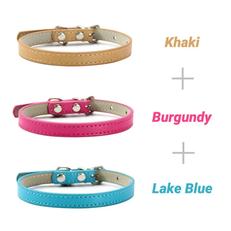 3 Pcs/Lot Soft PU Leather Cat Collar Solid - MyPetDollar.com