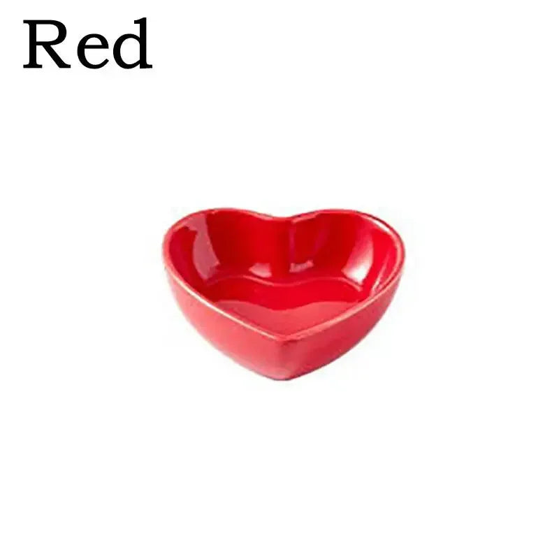 Feeding Dish, Colorful Heart Shape Ceramic Food Water Bowl – 5 Colors