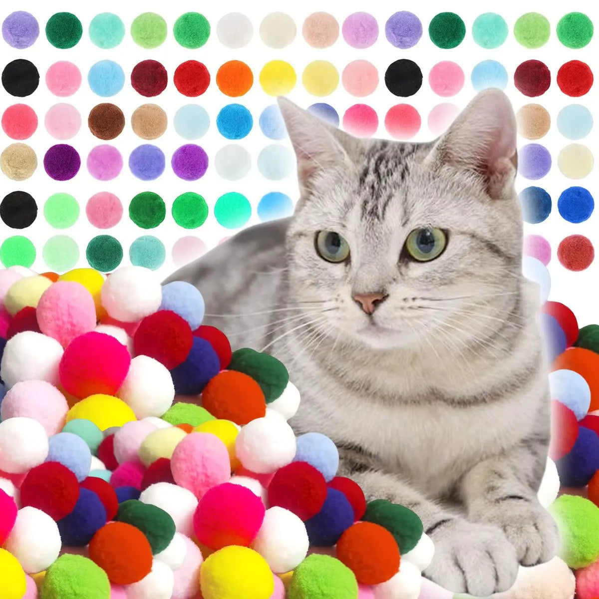 98/198pcs 3cm Colorful Plush Cat Teaser Toy - MyPetDollar.com