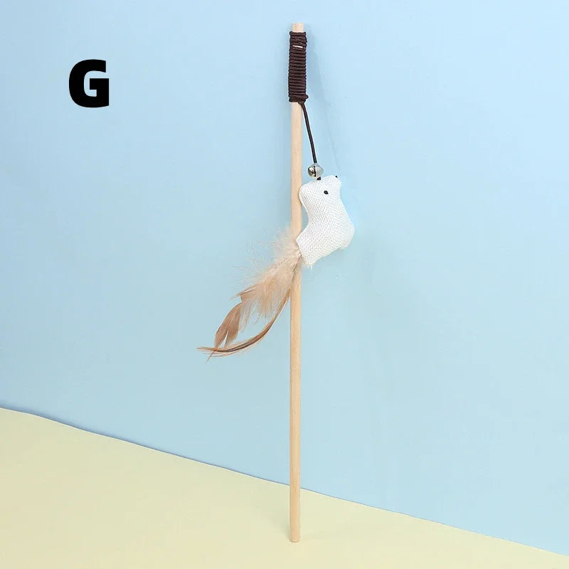 Mouse Wooden Teasing Cat Rod Toy Pet Supplies Feather Bell