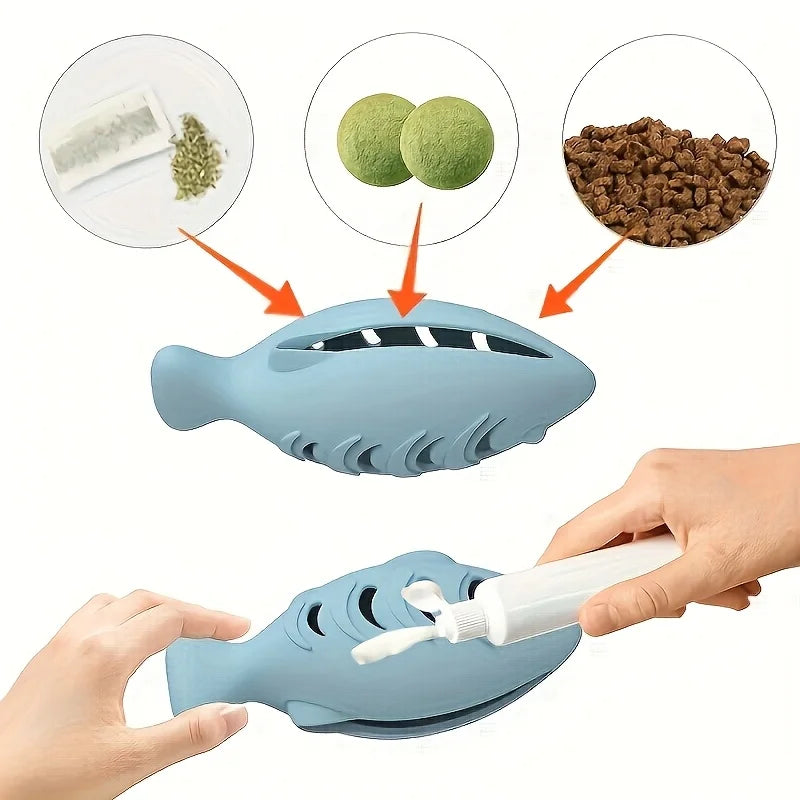 Silicone Leak‑Treat Fish Cat Toy Dental - MyPetDollar.com