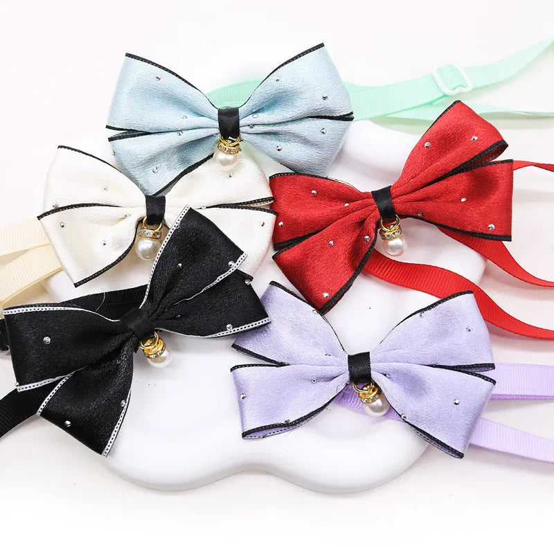 50 Satin Dog Bow Ties Luxury Pearl Small Cat Bowties – Dog Supplies