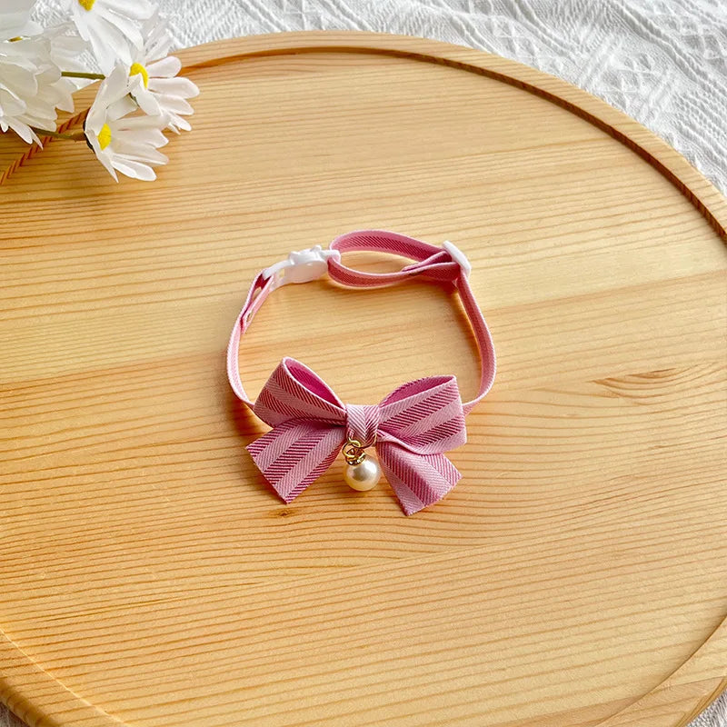 Breakaway Cat Bowtie Collar, Pearl Decor Pink Blue Bow Collar