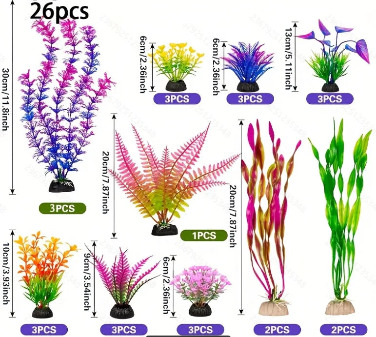 25/26PCS Artificial Aquarium Decor Plants - MyPetDollar.com