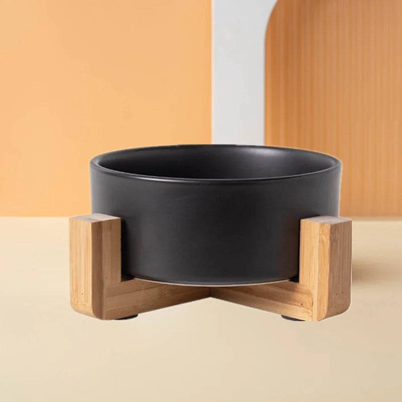 Ceramics Dog Bowl with Wood Mat Wide Mouth - MyPetDollar.com