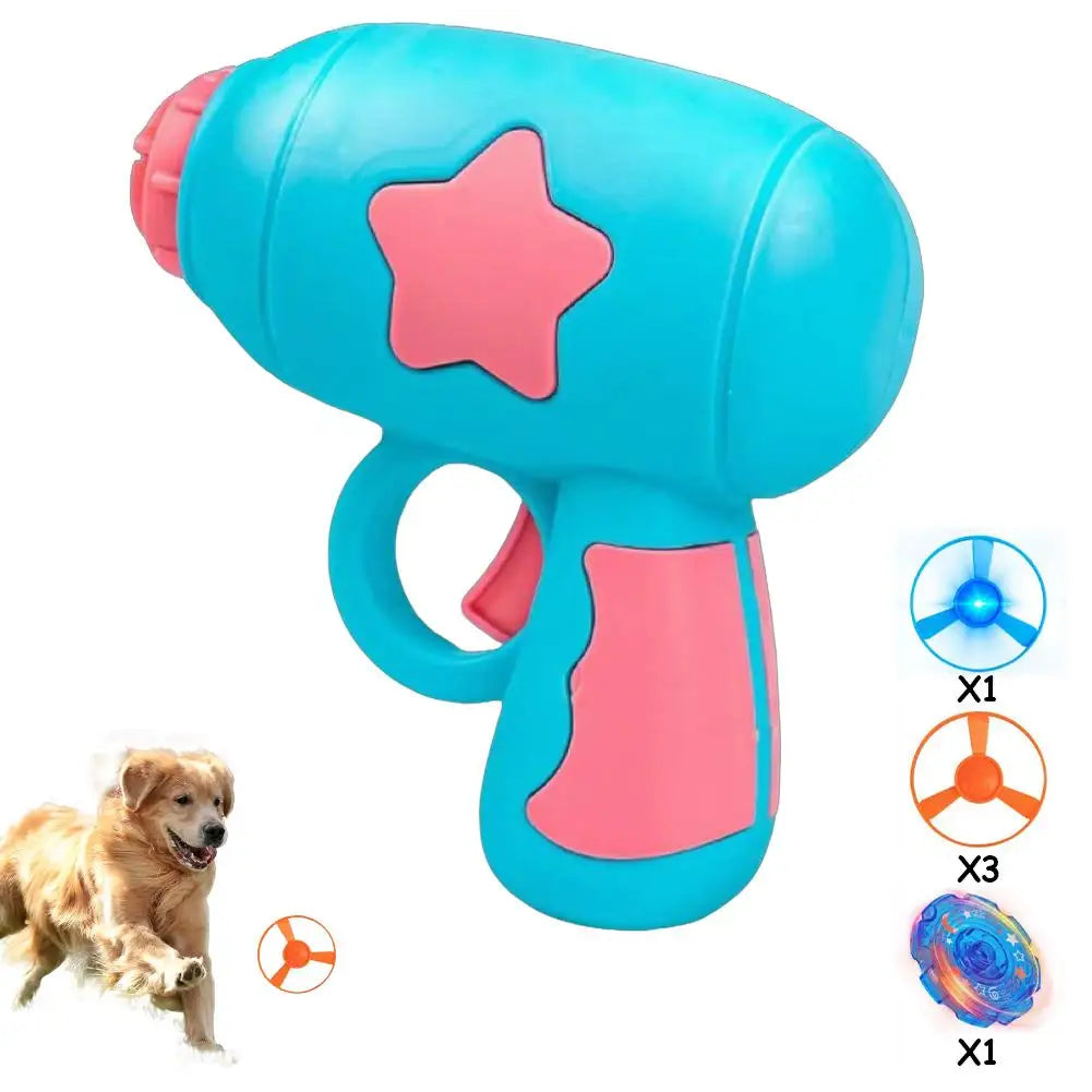 Funny Interactive Cat Plaything Flying Propeller Disc Launcher Gun