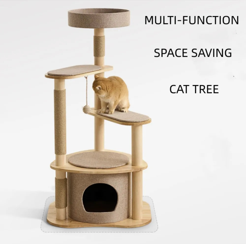 Solid Wood Multifunctional Cat Tree & Bed, - MyPetDollar.com