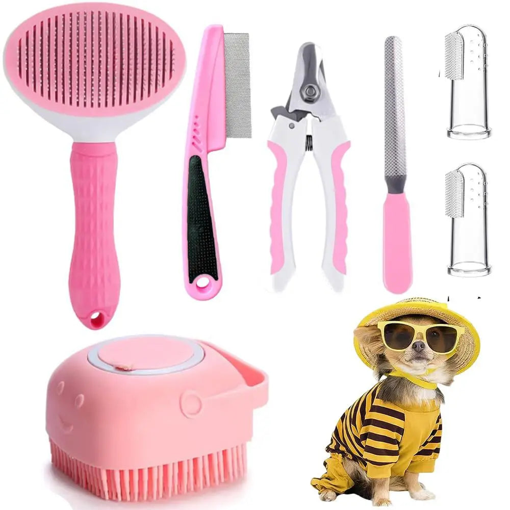 Combo Set Cat Grooming Brush Beauty Kit with Pet Nail Clippers