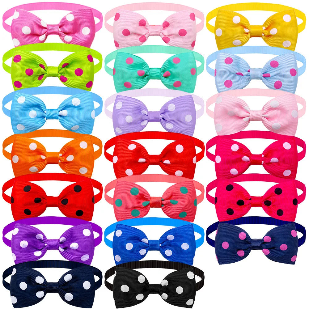 20 PCS Color in Random Dog Bowtie Dot Solid - MyPetDollar.com