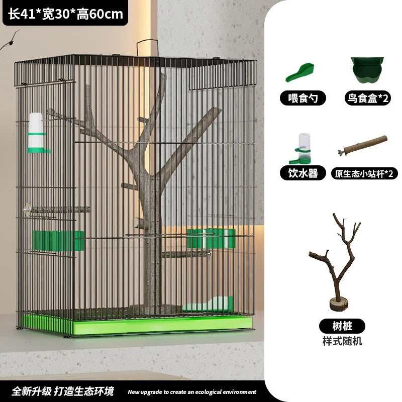 Large Vertical Bird Cage with Natural Wood - MyPetDollar.com