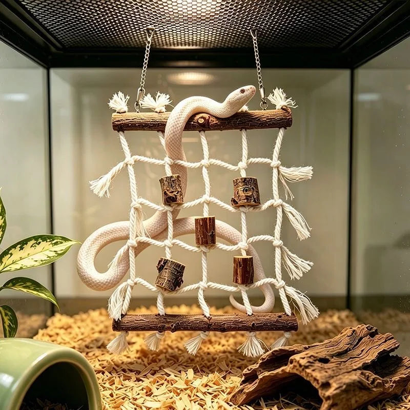 Hanging Reptile Climbing Net with Wood - MyPetDollar.com