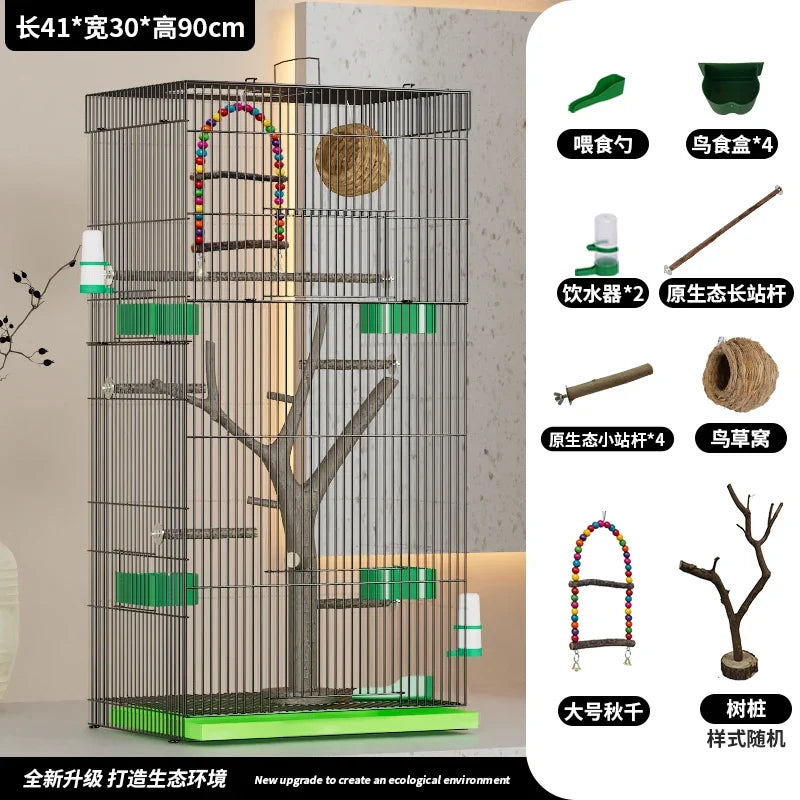 large Vertical Bird Enclosure with Natural Wood Perch – 19 Colors