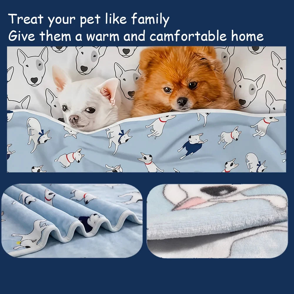 Soft Flannel Pet Blanket Cute Bulldog Print - MyPetDollar.com