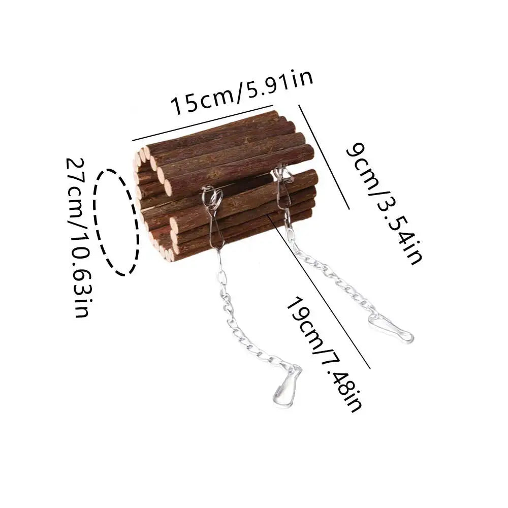 Hamster Wooden Hanging Tunnel with Hook or Chain Enclosure for Small Pets