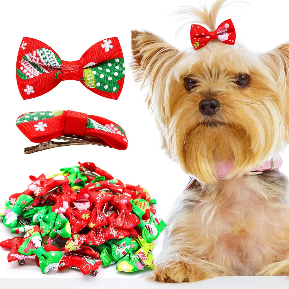 100PCS Christmas Dog Bows Handmade Puppy - MyPetDollar.com