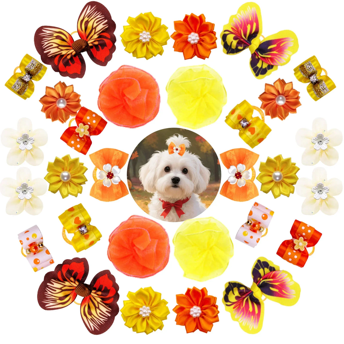 Set Colorful Style Dog Bows with Rubber Bands Multi