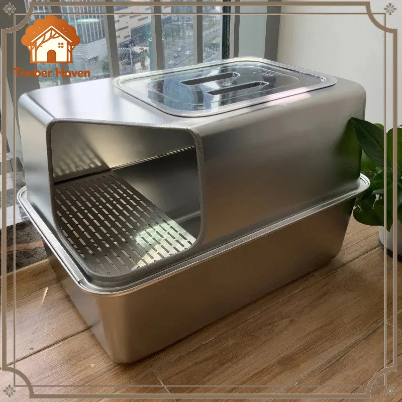 Stainless Steel Enclosed Litter Box with - MyPetDollar.com
