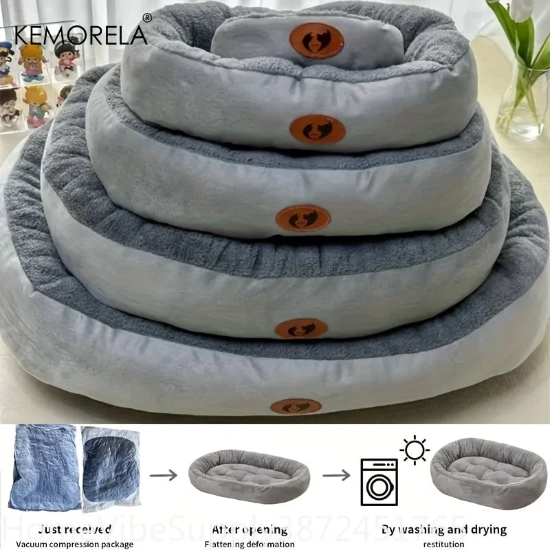 Plush Oval Pet Bed Thickened Ma‑Washable - MyPetDollar.com