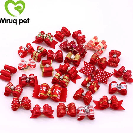 Dog Cute Hair Bows with Rhinestone Flowers Ribbon – 9 Colors