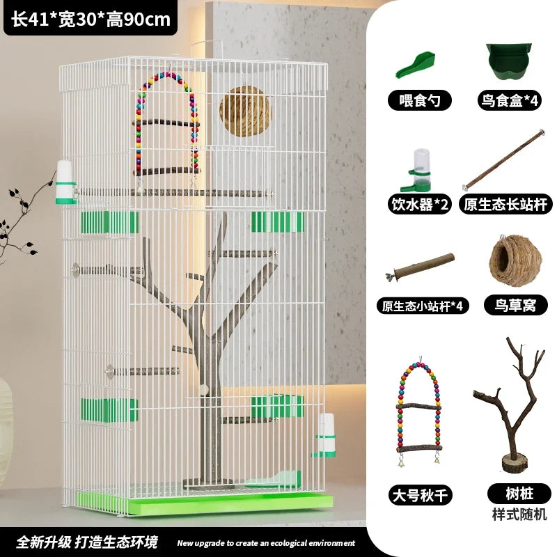 Large Vertical Bird Cage with Natural Wood - MyPetDollar.com