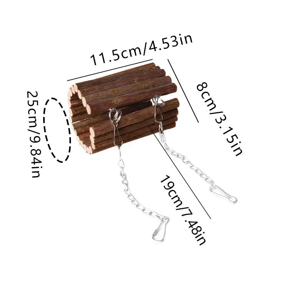 Hamster Wooden Hanging Tunnel with Hook or Chain Enclosure for Small Pets