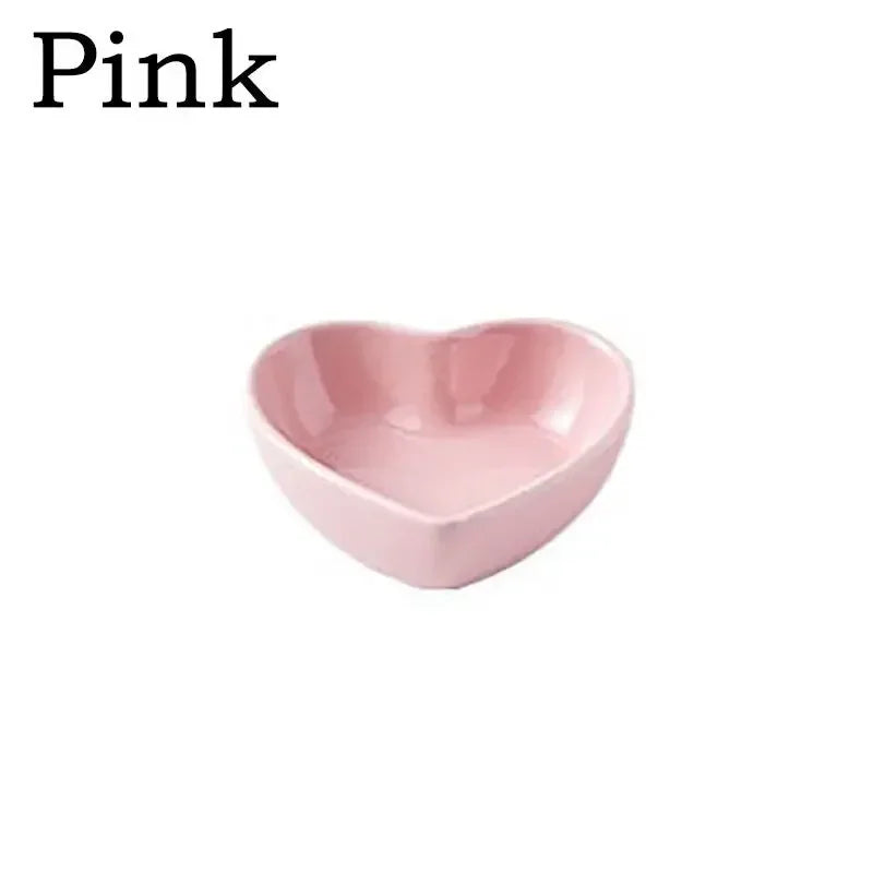 Feeding Dish, Colorful Heart Shape Ceramic Food Water Bowl – 5 Colors