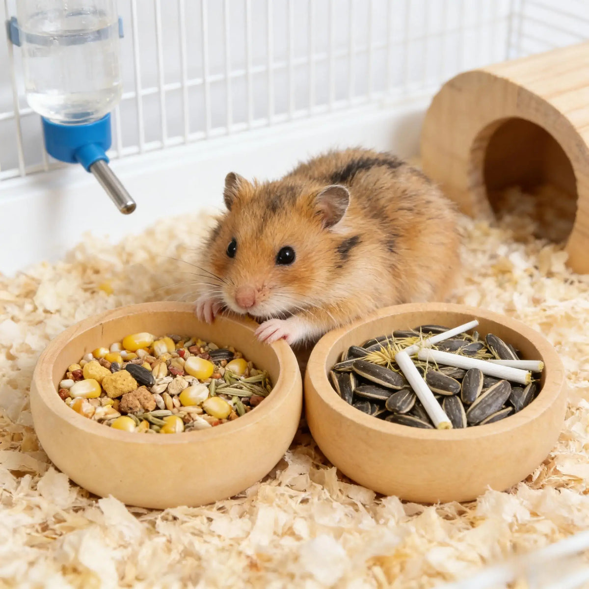 Natural Wooden Hamster Food Bowl Set