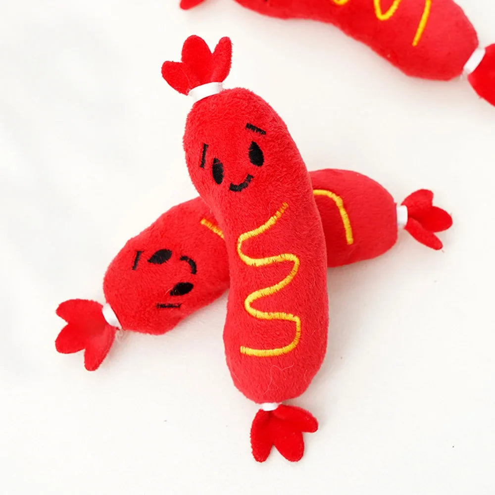 Squeaky Plush Pet Toys: Hot Dog Embroidered - MyPetDollar.com