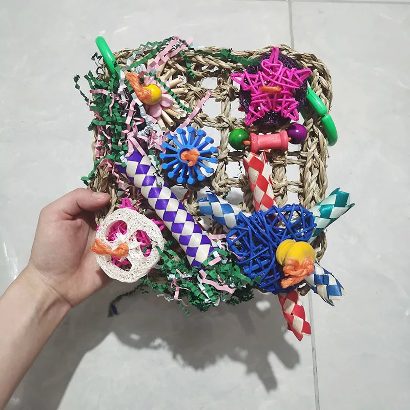 Parrot Bird Toys Foraging Wall Edible Seagrass Woven Climbing – 2 Colors