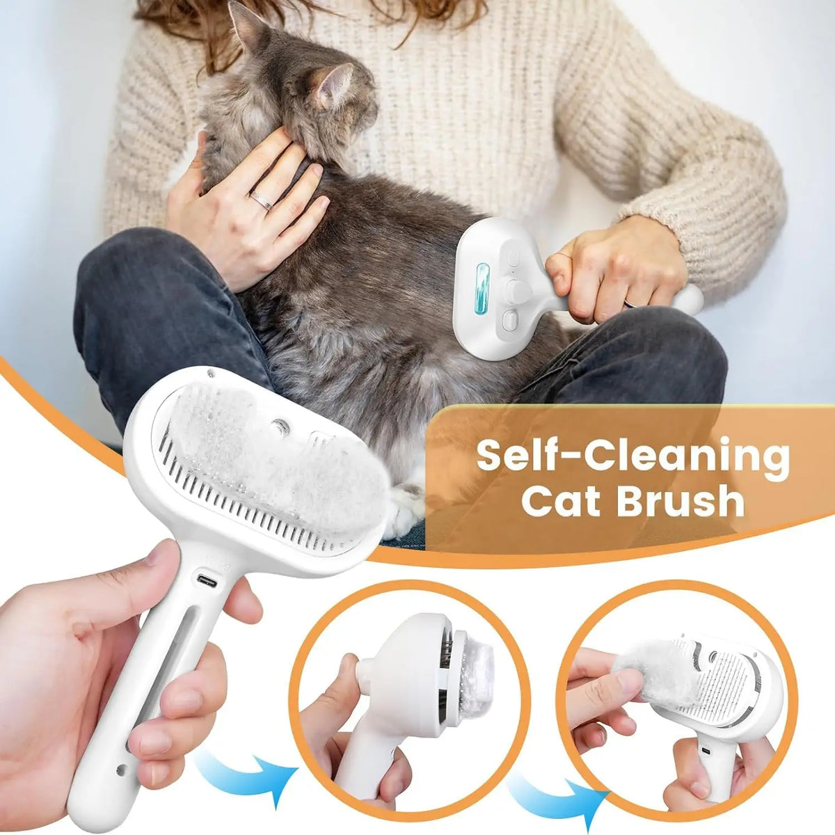 Hot Cat Steam Brush 3 in 1 Pet Hair Grooming - MyPetDollar.com