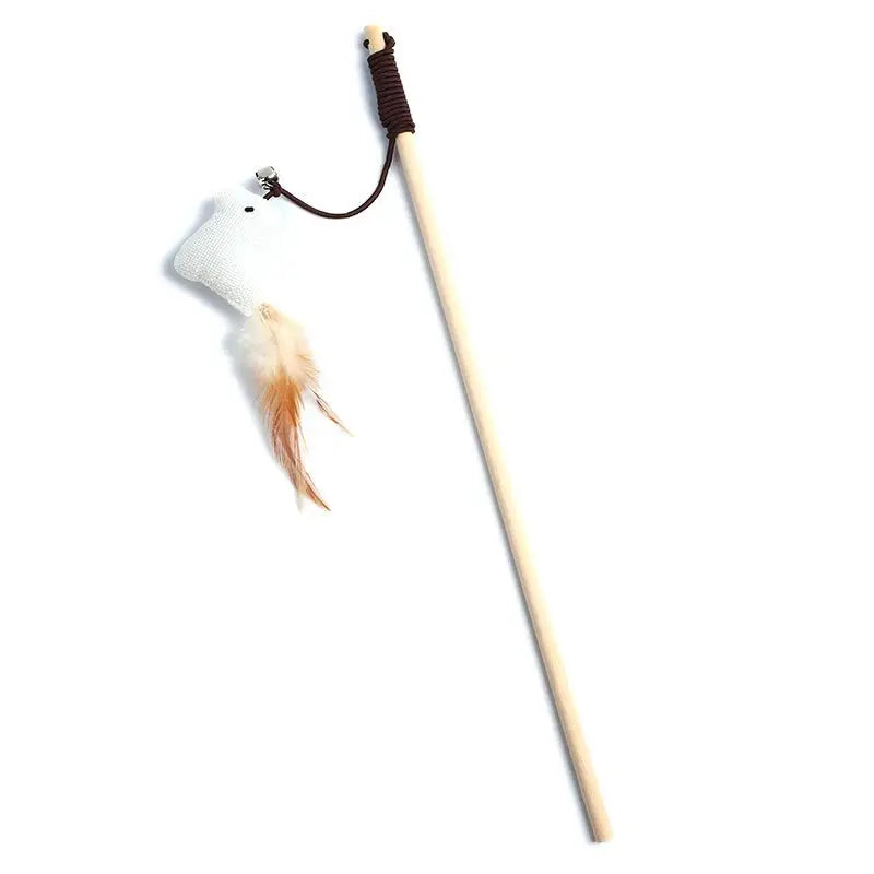 Wood Teaser Feather Toys Kitten Funny Colorful Rod Cat Wand, Interactive