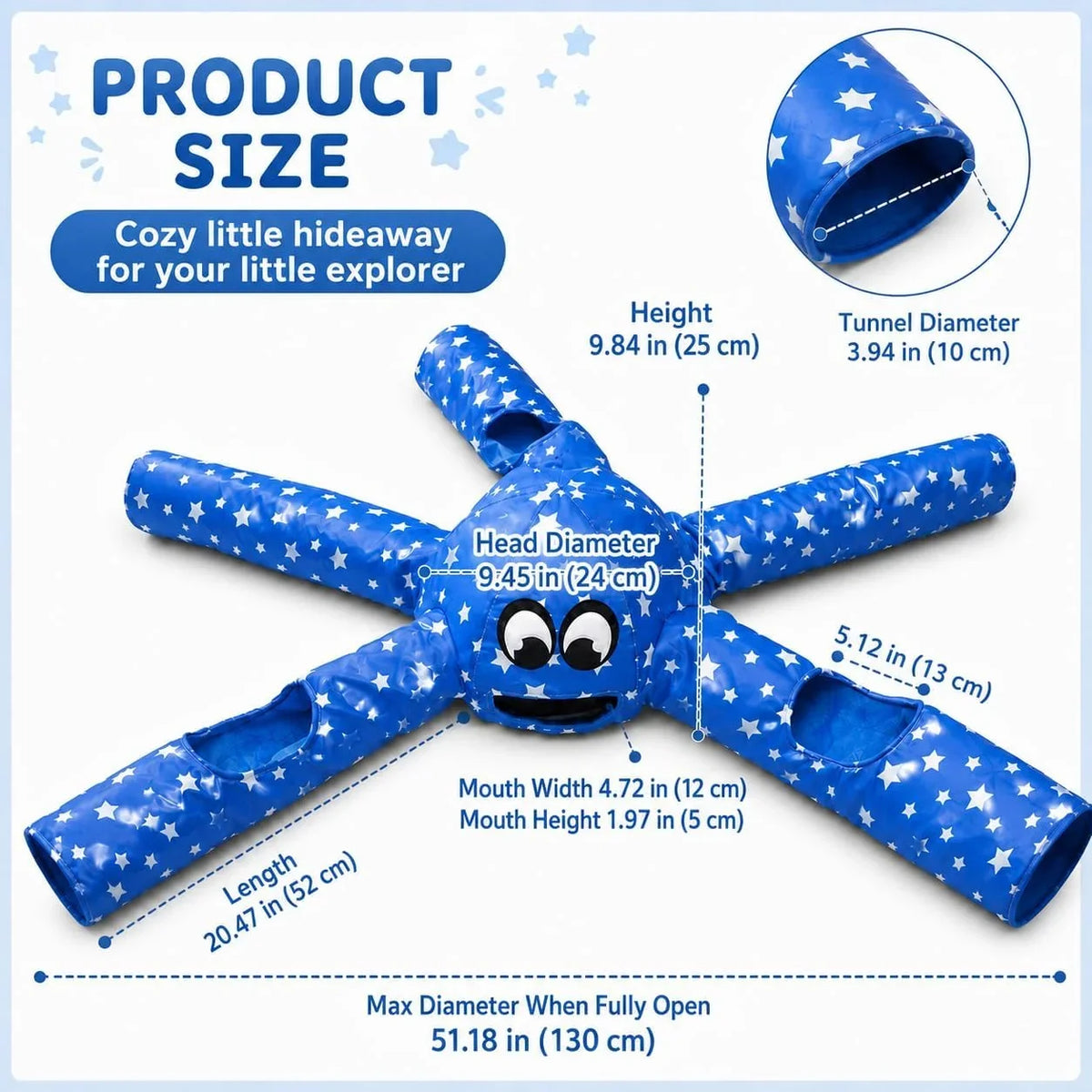 Octopus‑shaped Small Animal Tunnel Hideout 5 Arm Soft Crinkle – 2 Colors