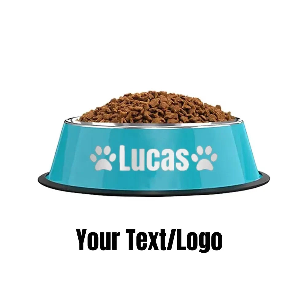 Non-Slip Custom Name Dog & Cat Stainless Steel Pet Bowl – 4 Colors