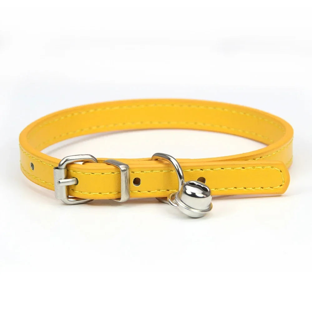 Cute Puppy Cat Collar With Bells PU Leather - MyPetDollar.com