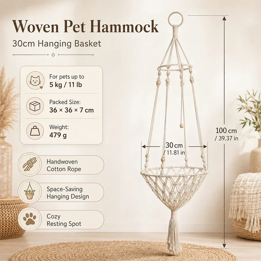 Cotton Boho Macrame Hanging Pet Hammock