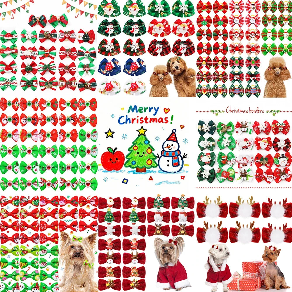 100PCS Christmas Dog Bows Handmade Puppy - MyPetDollar.com