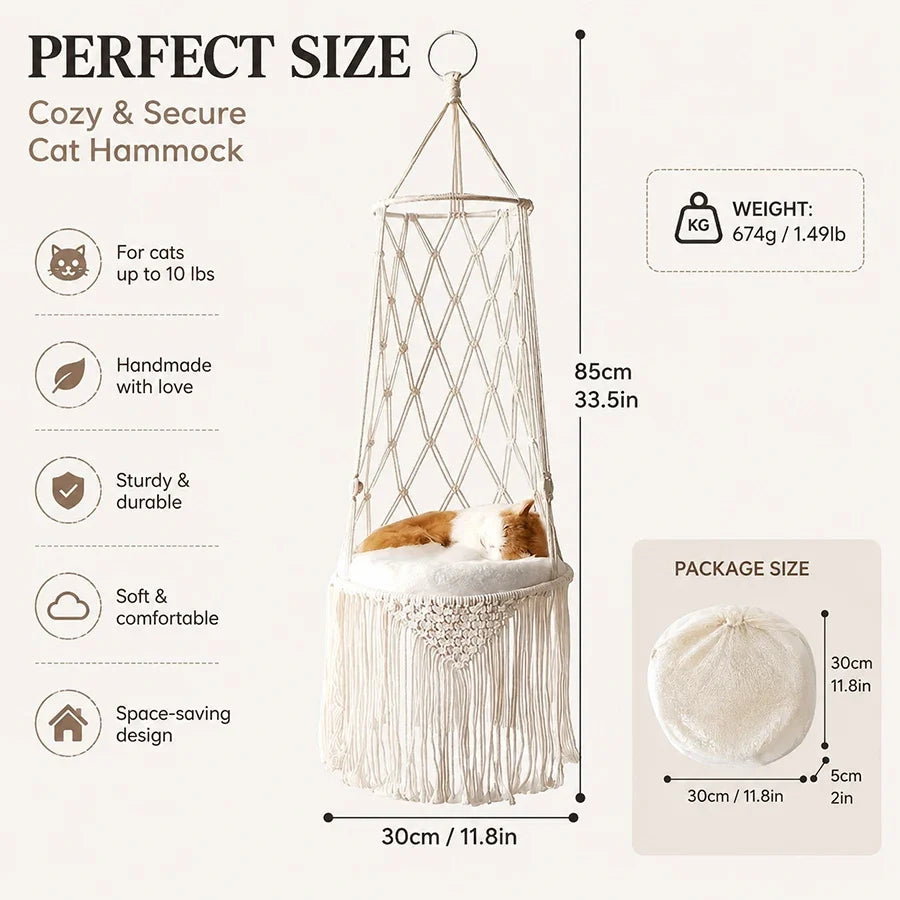 Cotton Boho Macrame Hanging Pet Hammock