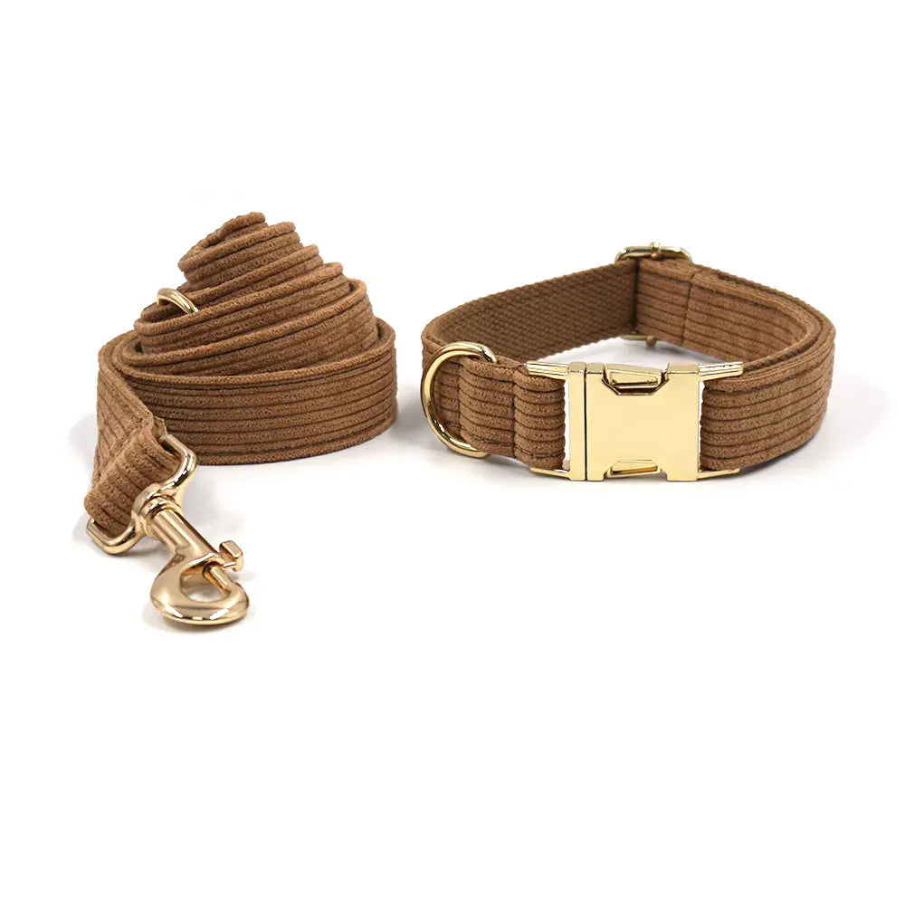 Brown Corduroy Dog Harness and Leash Set - MyPetDollar.com