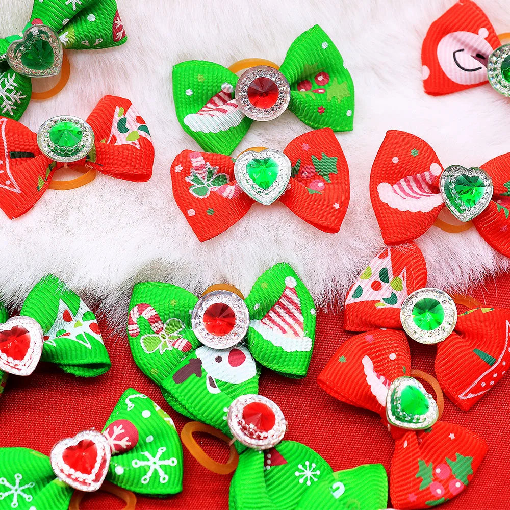 100PCS Christmas Dog Bows Handmade Puppy - MyPetDollar.com