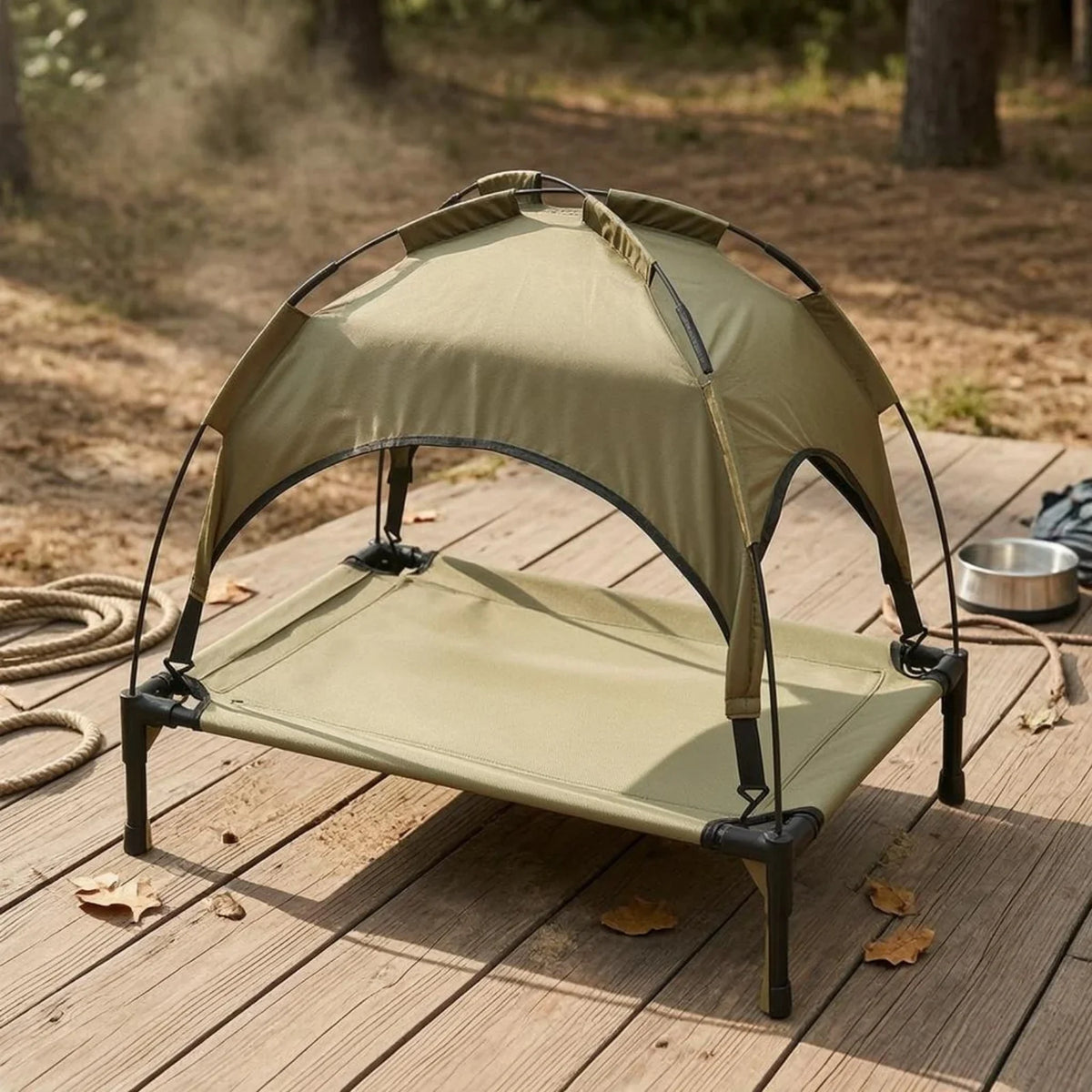 Dog Cot with Canopy Arched Elevated Pet Bed – Dog Bowls & Feeders