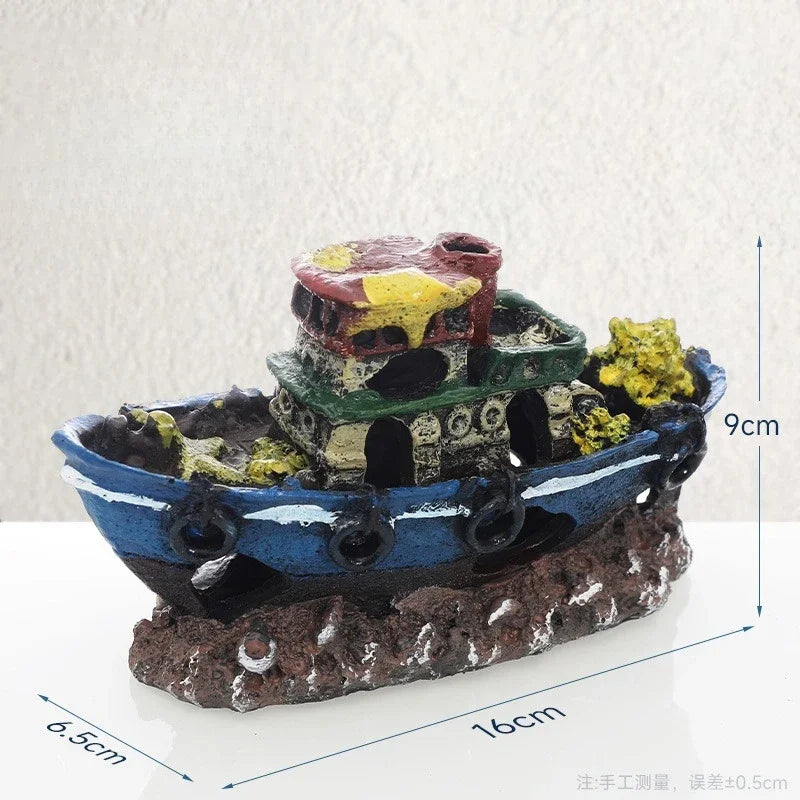 Resin Sunken Pirate Ship Aquarium Ornament – 5 Colors