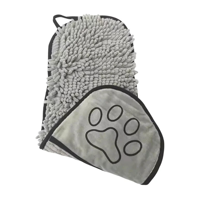 Chenille Thick Pet Bath Towel with Hand Pocket Ultra Absorbent – 3 Colors