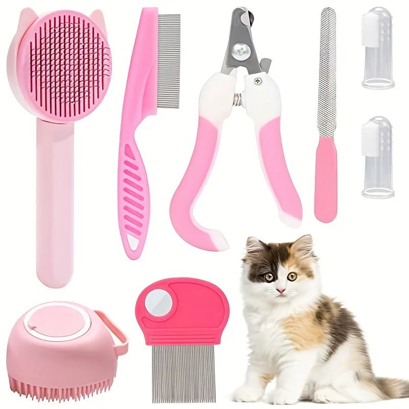 Combo Set Cat Grooming Brush Beauty Kit with Pet Nail Clippers