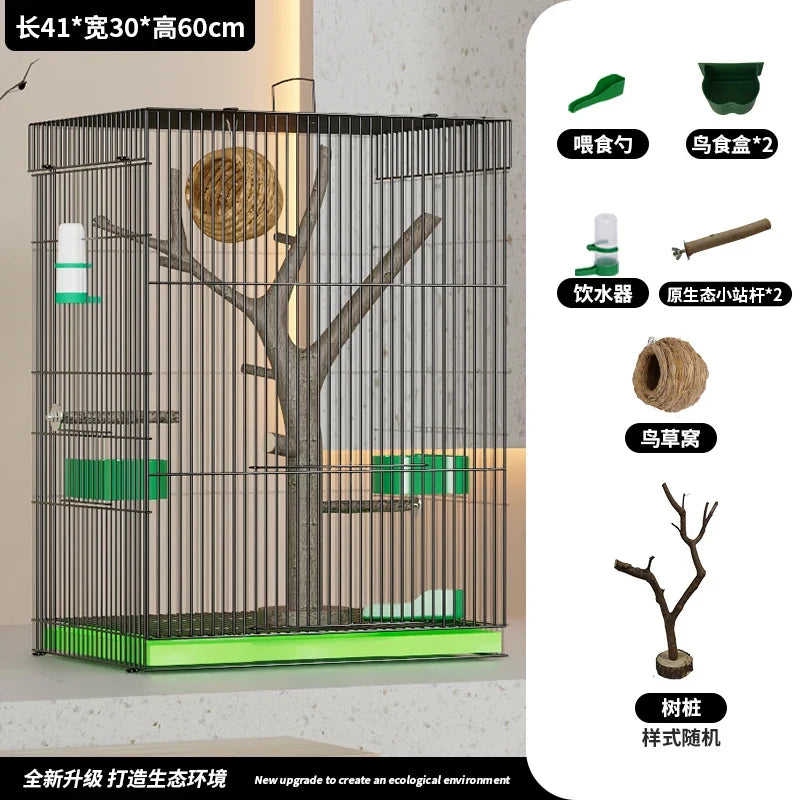large Vertical Bird Enclosure with Natural Wood Perch – 19 Colors
