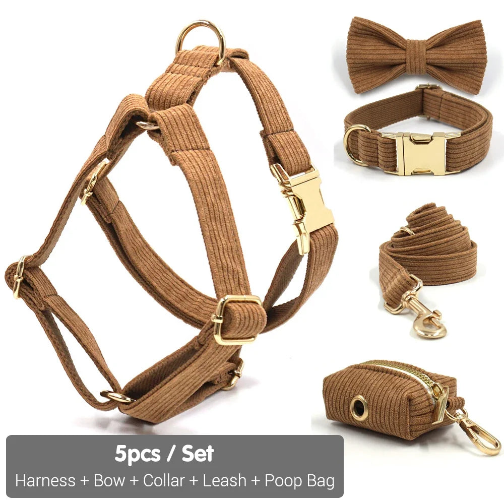 Brown Corduroy Dog Harness and Leash Set - MyPetDollar.com
